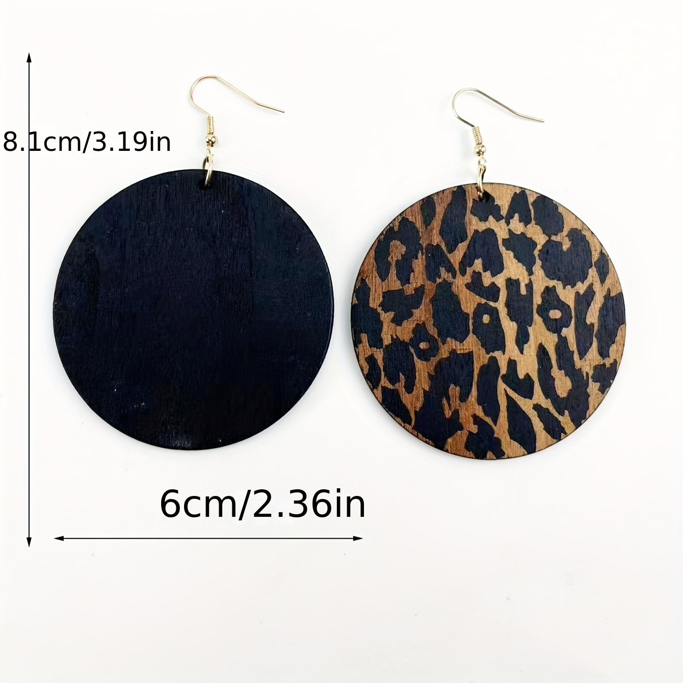 Leopard Print Wooden Dangle Earrings Vintage Style Hooks